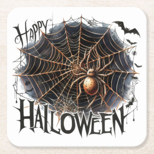 Leuke Spooky Spider Web Halloween Paper Onderzette Vierkante Kartonnen Onderzetter