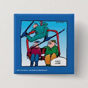 Leuke Sprong Cartoon Skiërs Vierkante Button 5,1 Cm