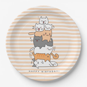 Leuke Stapel van Katten Gelukkige Verjaardag Papieren Bordje