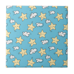 Leuke sterren en wolken patroon Blue sky Tegeltje