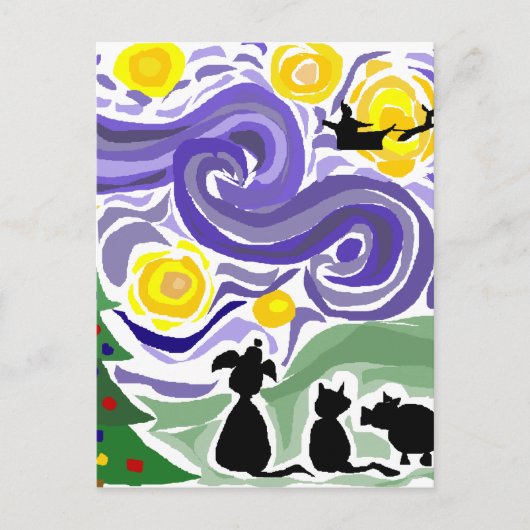 Leuke Sterrennacht stijl kerst kunst Feestdagenkaart (Voorkant)