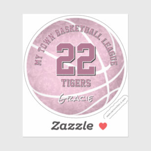 Leuke stoffige roze basketbal met teamnaam sticker