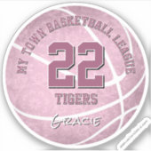 Leuke stoffige roze basketbal met teamnaam sticker (Voorkant)