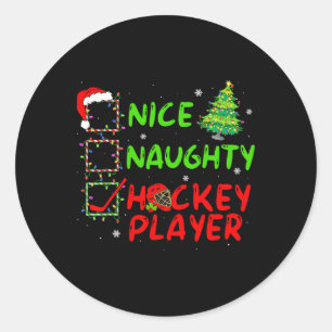 Leuke Stoute Hockey Speler Check List Kerstmis Sin Ronde Sticker