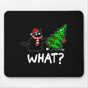 Leuke stoute zwarte kat duwt kerstboom om  muismat