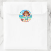 Leuke strand kind scene ronde sticker (Tas)