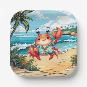 Leuke strand krab feestje papieren bordje