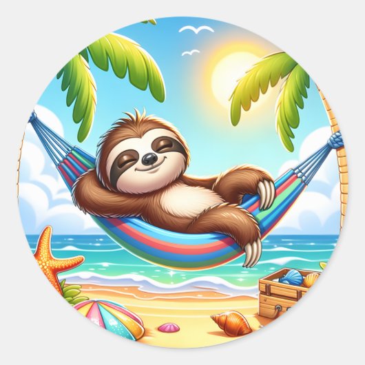 Leuke strand luiaard liefhebbers ronde sticker (Voorkant)