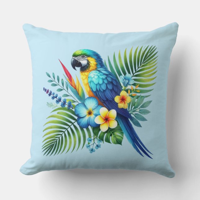 Leuke strandhuis papegaailiefhebbers kussen (Voorkant)