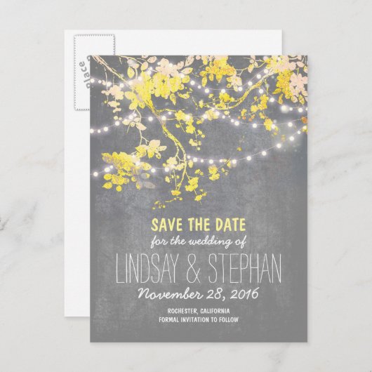 Leuke string lichten rustiek opslaan de datum brie aankondigingskaart (Voorkant / Achterkant)