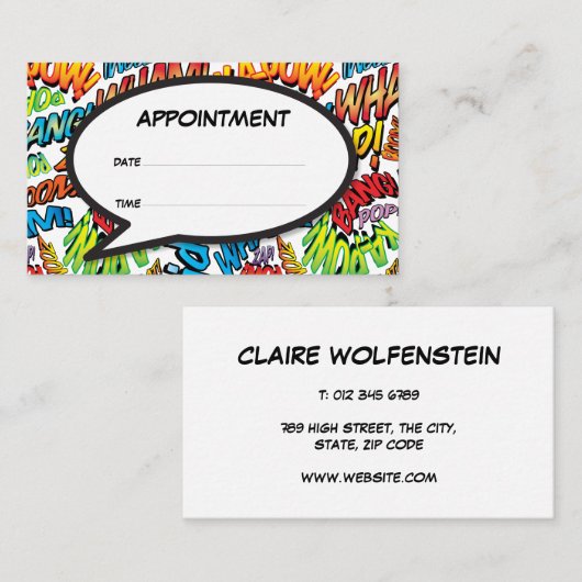 Leuke strip spraakballon afspraakkaart visitekaartje (Voorkant / Achterkant)