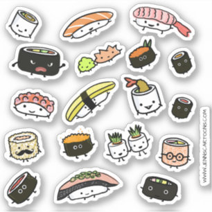 Leuke Sushi en Sashimi Personages Vinyl Sticker Se