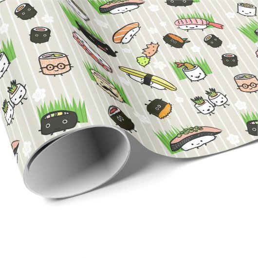 Leuke sushi karakters patroon cadeaupapier (Rol Hoek)