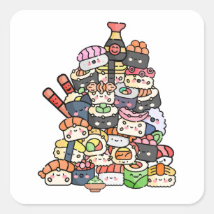 Leuke sushi toren vierkante sticker