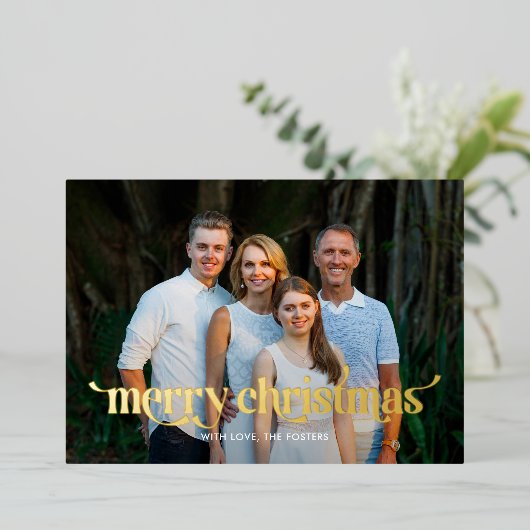 Leuke Swash ECHTE FOLIE Modern Christmas Photo Car Folie Feestdagenkaart (Staand Voorkant)