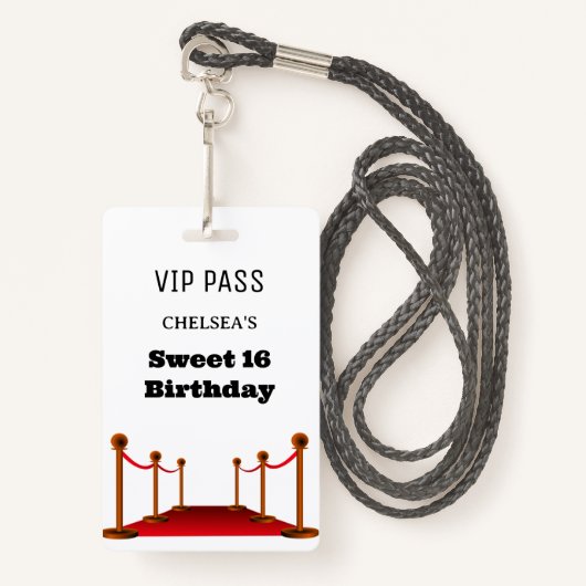 Leuke Sweet 16 Bus Venue Toegang Uitnodiging VIP Badge (Voorkant met draagriem)