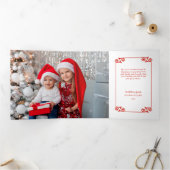 Leuke Swirly Christmas Border Vrolijke Kerstfoto Drieluik Kaart (Binnen)