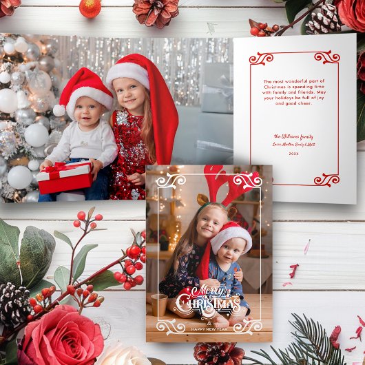 Leuke Swirly Christmas Border Vrolijke Kerstfoto Drieluik Kaart