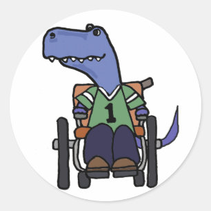Leuke T-rex Dinosaurus in Rolstoel Cartoon Ronde Sticker