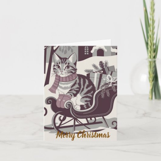 Leuke Tabby Cat kerstkaart Feestdagen Kaart (Voorkant)