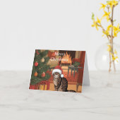 Leuke  Tabby Cat kerstkaart Kaart (Gele Bloem)