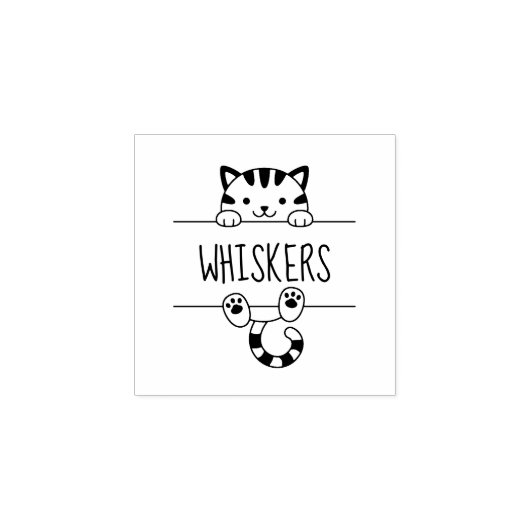 Leuke Tabby Kat Peeking Aangepaste Naam 1x1 Rubberstempel (Afrduk)