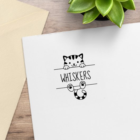 Leuke Tabby Kat Peeking Aangepaste Naam 1x1 Rubberstempel