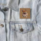 Leuke Tan Welsh Corgi Square Button (In situ)