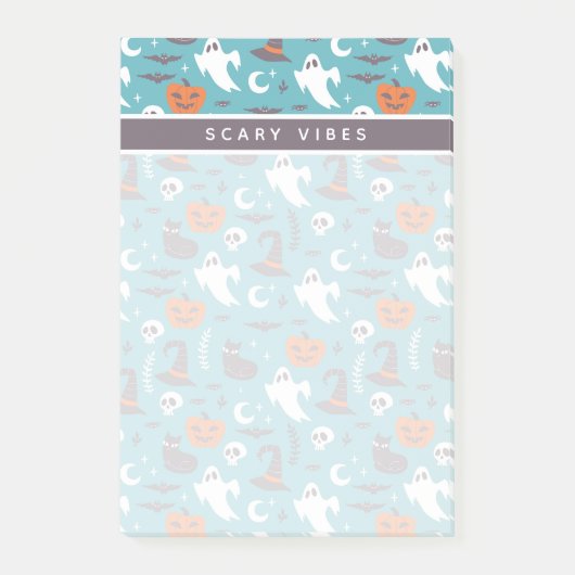 Leuke Teal Doodle Halloween Patroon Post-it® Notes (Voorkant)