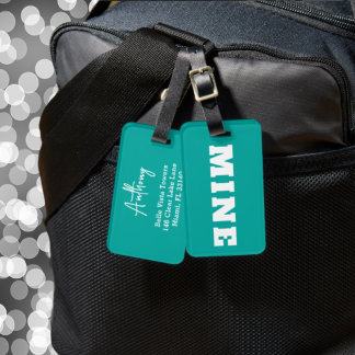Leuke Teal Witte MINE Gepersonaliseerde Bagage Lab Bagagelabel