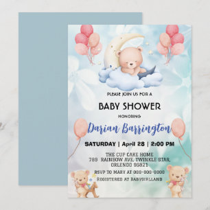 Leuke teddy Bear bloem ballon baby shower feest Kaart