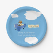 Leuke Teddy Bear Pilot Boy Baby shower Papieren Bordje (Voorkant)