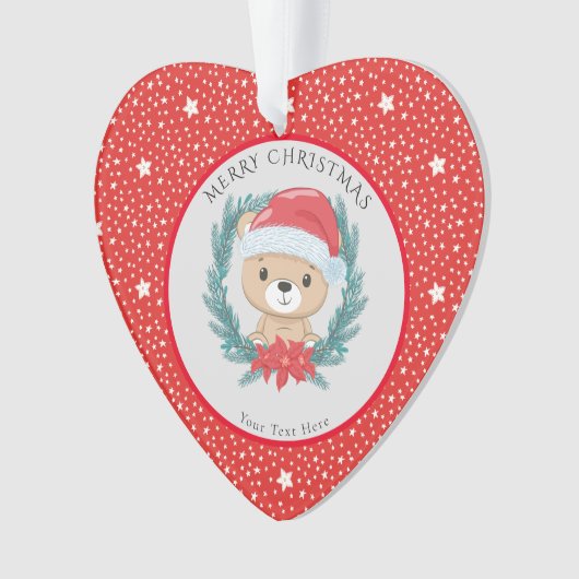 Leuke Teddy Rode en Witte Sterren Vrolijk Kerstfee Ornament (voorkant)