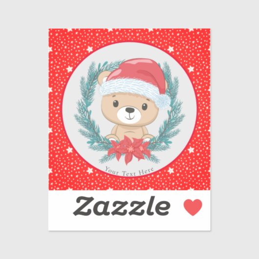 Leuke Teddy Rode en Witte Sterren Vrolijk Kerstfee Sticker (Vel)