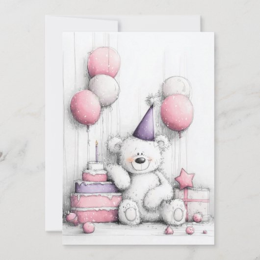 Leuke Teddybeer 1e Verjaardagsfeestuitnodiging Kaart (Achterkant)