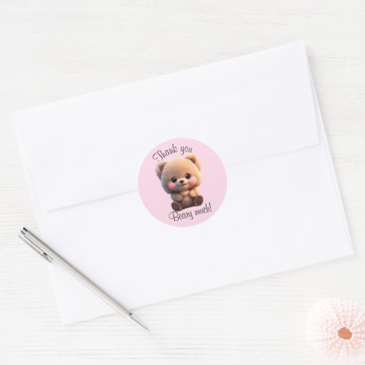 Leuke teddybeer baby boy 1e verjaardag ronde sticker (Envelop)