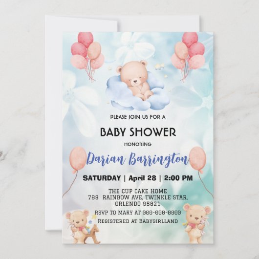 Leuke teddybeer bloemen bloemenlucht baby shower p kaart (Voorkant)