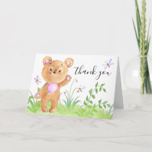 Leuke teddybeer roze baby meisje douche bedankkaart