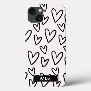 Leuke tekening Zwart Wit Hart Liefde gepersonalise iPhone 13 Hoesje