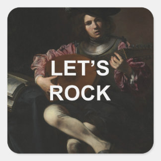 Leuke tekst citaat + Renaissance luitspeler schild Vierkante Sticker