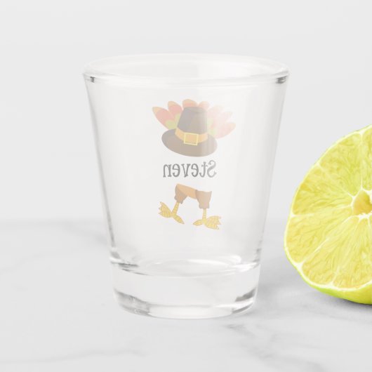 Leuke Thanksgiving Turkije Tail & Pilgrim Pet Cust Shot Glas (Achterkant)