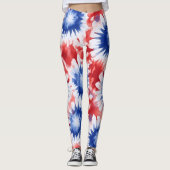 Leuke Tie Dye Patroon rood wit blauw Leggings (Voorkant)