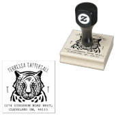 Leuke Tijger Dier Monogram & Naam Retouradres Rubberstempel (Gestempeld)