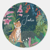 Leuke Tijger Oerwoud Baby shower Ronde Sticker (Voorkant)