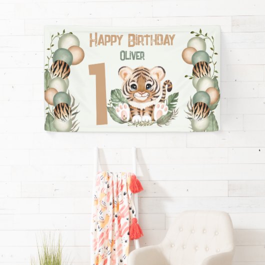 Leuke Tijger Wild One Boy 1e Verjaardag Spandoek (Insitu)