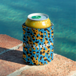 Leuke trendy blauwe oranje luipaard cheeta print n blikjeskoeler