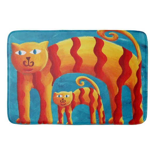 Leuke Trendy Whimsical Curved Cat en Kitten Badmat (Voorkant)