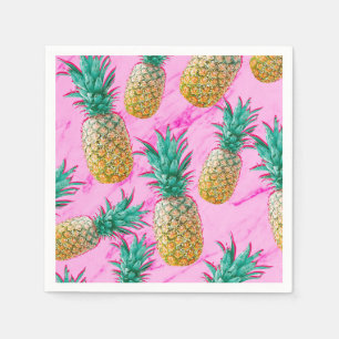 Leuke Tropische Ananassen & Roze Marmer Chic Feest Servetten