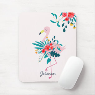 Leuke tropische flamingo gepersonaliseerd muismat
