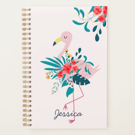 Leuke tropische flamingo gepersonaliseerd planner (Voorkant)